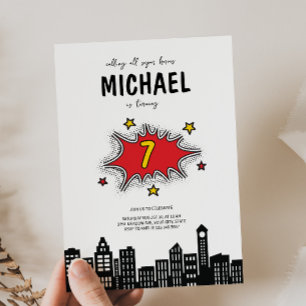 Dynamic Superhero 1e Verjaardag uitnodiging