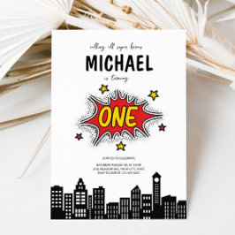 Dynamic Superhero 1e Verjaardag uitnodiging