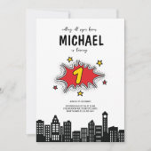 Dynamic Superhero 1e Verjaardag uitnodiging (Voorkant)