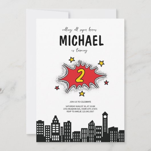 Dynamic Superhero 2e verjaardag uitnodiging (Voorkant)