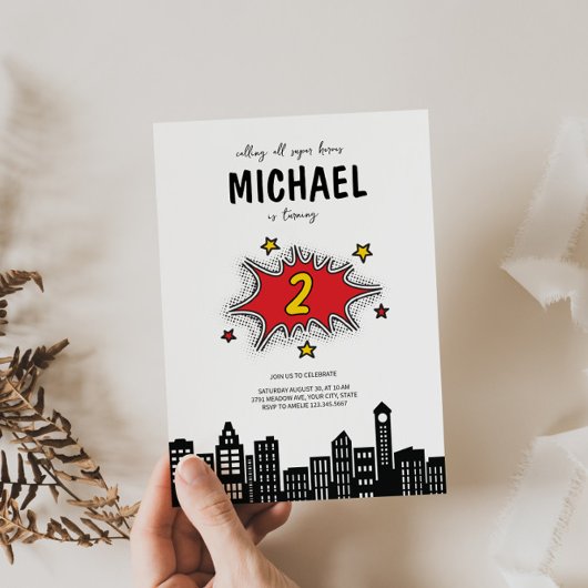 Dynamic Superhero 2e verjaardag uitnodiging