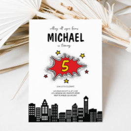 Dynamic Superhero 5th Verjaardag uitnodiging