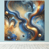 Dynamic Swirls of Blue and Gold Canvas Art (Insitu (Houten vloer))