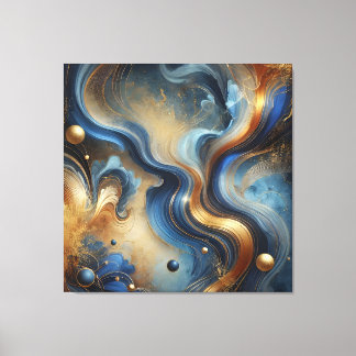 Dynamic Swirls of Blue and Gold Canvas Art