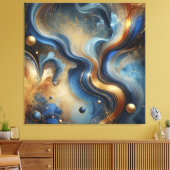 Dynamic Swirls of Blue and Gold Canvas Art Afdruk (Insitu (Woonkamer))