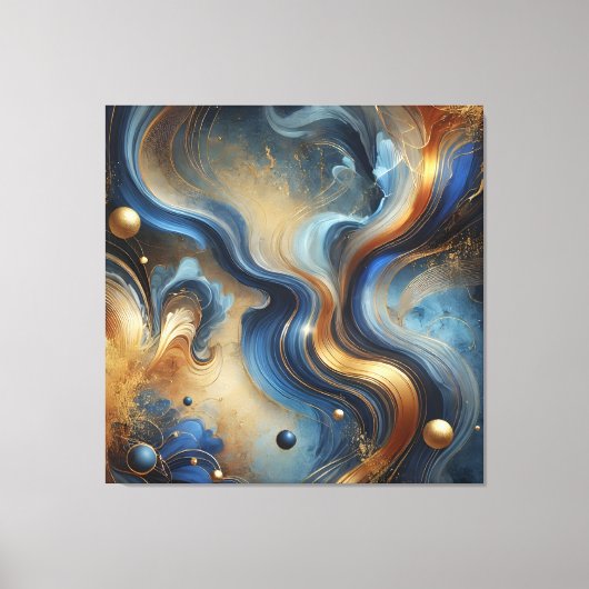 Dynamic Swirls of Blue and Gold Canvas Art Afdruk (Voorkant)