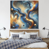 Dynamic Swirls of Blue and Gold Canvas Art Afdruk (Insitu (Slaapkamer))