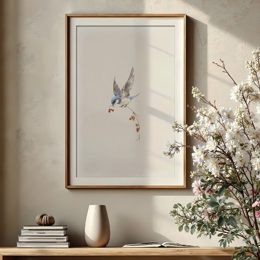 Dynamic Tree Swallow Waterverf Art met bessen Poster