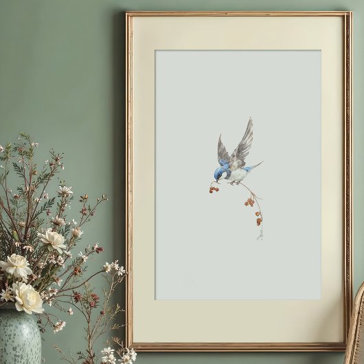 Dynamic Tree Swallow Waterverf Art met bessen Poster