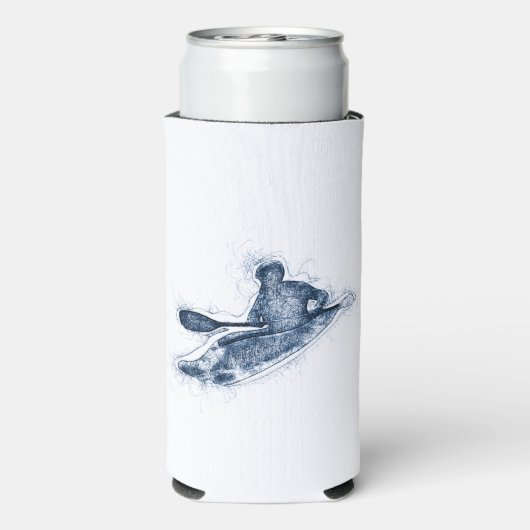 Dynamic Whitewater Kayaker Line Art Seltzer Blikjeskoeler (Seltzer Achterkant)