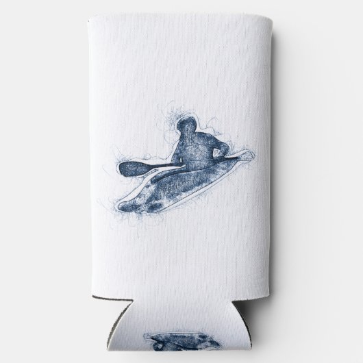 Dynamic Whitewater Kayaker Line Art Seltzer Blikjeskoeler (Achterkant)