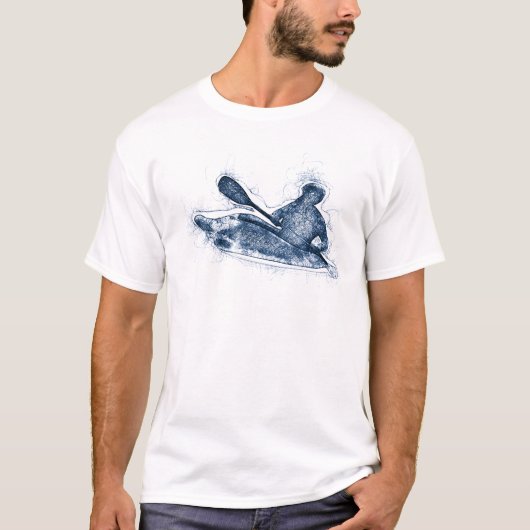Dynamic Whitewater Kayaker Line Art T-shirt (Voorkant)