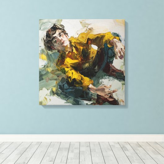 Dynamic Yellow Shirt Impasto BOY Figurative PT Canvas Afdruk (Insitu (Houten vloer))