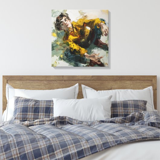 Dynamic Yellow Shirt Impasto BOY Figurative PT Canvas Afdruk (Insitu (Slaapkamer))