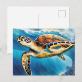 Dynamic Zee Turtle Wave Waterverf Briefkaart (Voorkant / Achterkant)