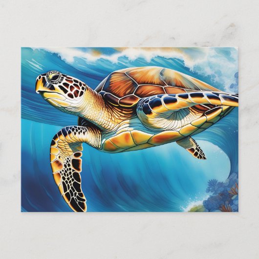 Dynamic Zee Turtle Wave Waterverf Briefkaart (Voorkant)