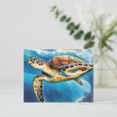 Dynamic Zee Turtle Wave Waterverf Briefkaart (Staand voorkant)