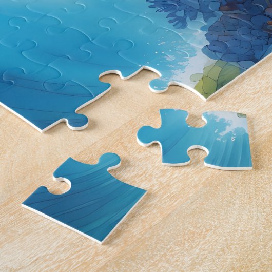 Dynamic Zee Turtle Wave Waterverf Legpuzzel (Zijkant)