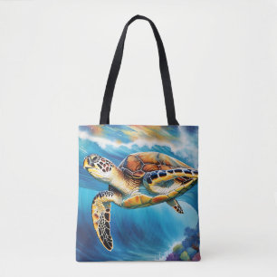 Dynamic Zee Turtle Wave Waterverf Tote Bag