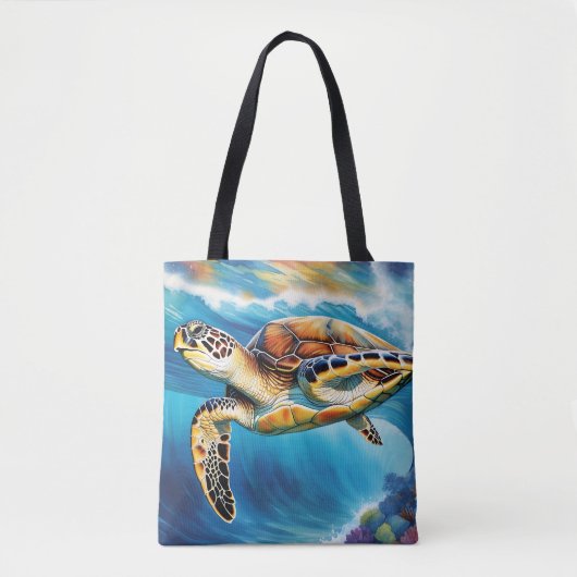 Dynamic Zee Turtle Wave Waterverf Tote Bag (Voorkant)