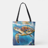 Dynamic Zee Turtle Wave Waterverf Tote Bag (Achterkant)