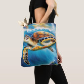 Dynamic Zee Turtle Wave Waterverf Tote Bag (Dichtbij)