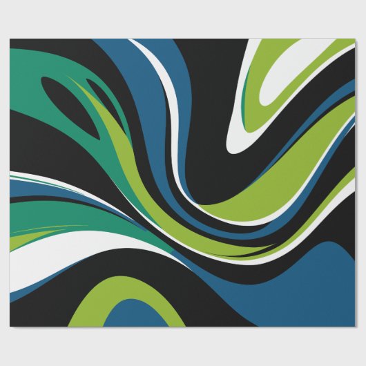 Dynamisch Abstract wervelpatroon in groen en blauw Cadeaupapier (Vlak)