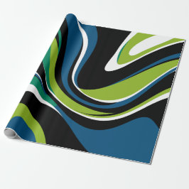 Dynamisch Abstract wervelpatroon in groen en blauw Cadeaupapier