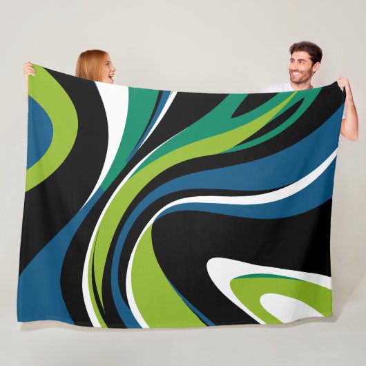 Dynamisch Abstract wervelpatroon in groen en blauw Fleece Deken (In situ)