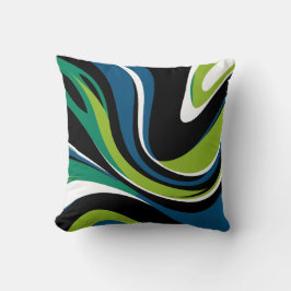 Dynamisch Abstract wervelpatroon in groen en blauw Kussen