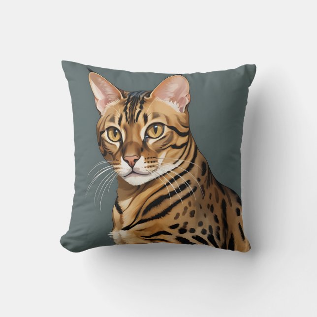 Dynamisch Bengaals kattenportret met onderscheiden Kussen (Voorkant)