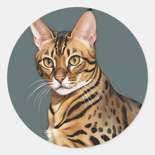 Dynamisch Bengaals kattenportret met onderscheiden Ronde Sticker (Voorkant)
