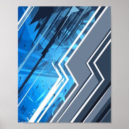 Dynamisch blauw Abstract geometrisch streepontwerp Poster (Voorkant)