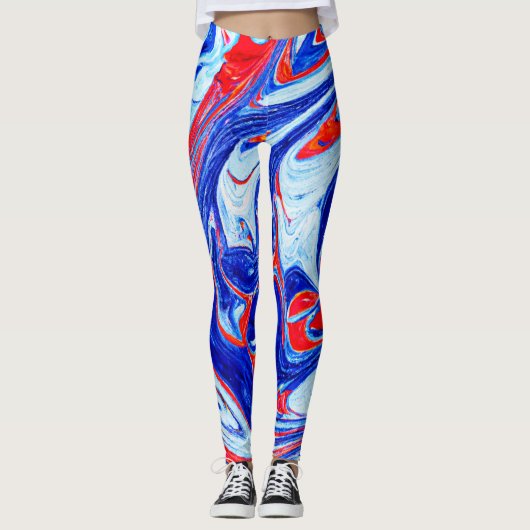 Dynamisch blauw Abstract patroonontwerp Leggings (Voorkant)