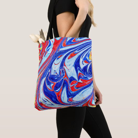 Dynamisch blauw Abstract patroonontwerp Tote Bag (Dichtbij)