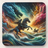 Dynamisch duo: Stormy Horseback Adventure Bier Onderzetter (Voorkant)