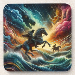 Dynamisch duo: Stormy Horseback Adventure Bier Onderzetter