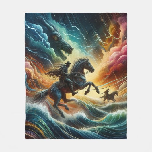 Dynamisch duo: Stormy Horseback Adventure Fleece Deken (Voorkant)