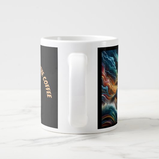 Dynamisch duo: Stormy Horseback Adventure Grote Koffiekop (Achterkant)