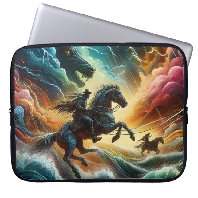 Dynamisch duo: Stormy Horseback Adventure Laptop Sleeve (Voorkant)