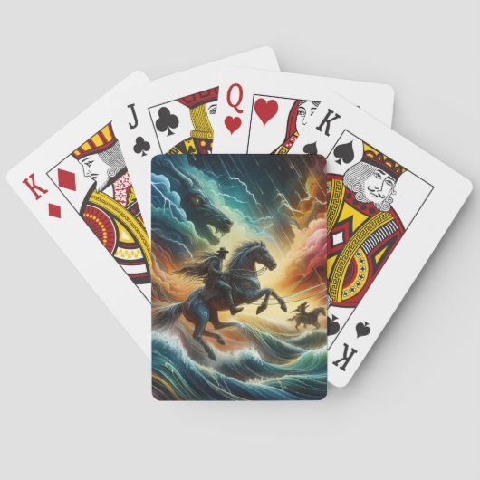 Dynamisch duo: Stormy Horseback Adventure Pokerkaarten (Achterkant)