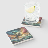 Dynamisch duo: Stormy Horseback Adventure Stenen Onderzetter (Zijkant)