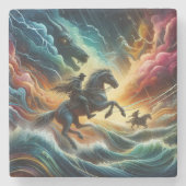 Dynamisch duo: Stormy Horseback Adventure Stenen Onderzetter (Voorkant)