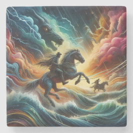 Dynamisch duo: Stormy Horseback Adventure Stenen Onderzetter