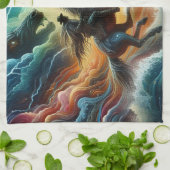 Dynamisch duo: Stormy Horseback Adventure Theedoek (Gevouwen)