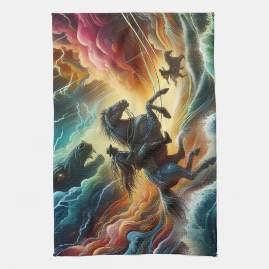 Dynamisch duo: Stormy Horseback Adventure Theedoek (Verticaal)