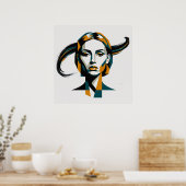 Dynamisch geometrisch portret met wervelende accen poster (Keuken)