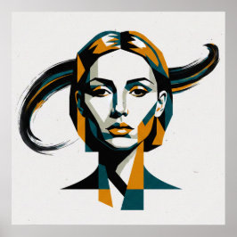 Dynamisch geometrisch portret met wervelende accen poster