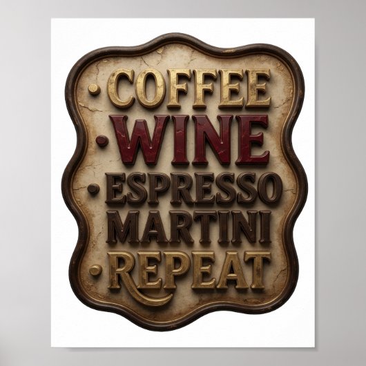 Dynamisch Goud COFFIE WIJN ESPRESSO MARTINI HERHAL Poster (Voorkant)