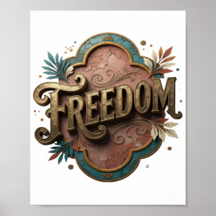 Dynamisch Goud FREEDOM Artistiek Motief Poster